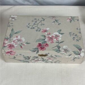 Vintage Mele Floral Cloth Jewelry Box With Trays & Mirror